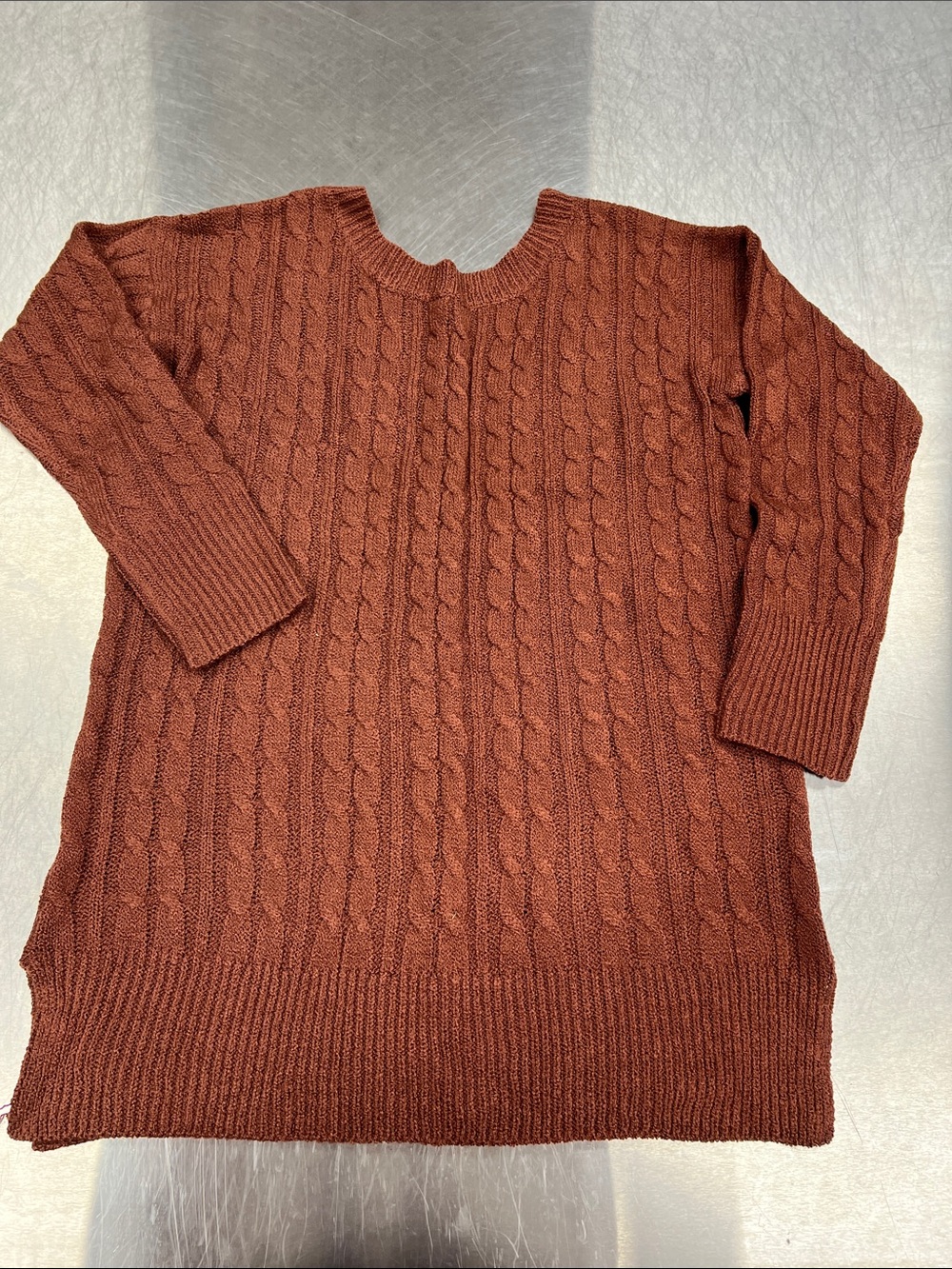 Cozy Cable Crewneck Sweater in Rust